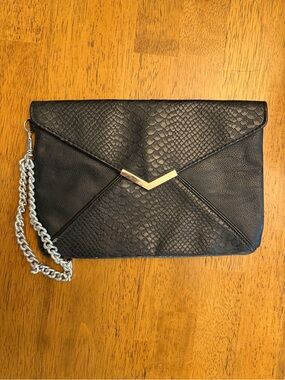 Express Black Faux Snakeskin Envelope Clutch Wristlet Chain Strap